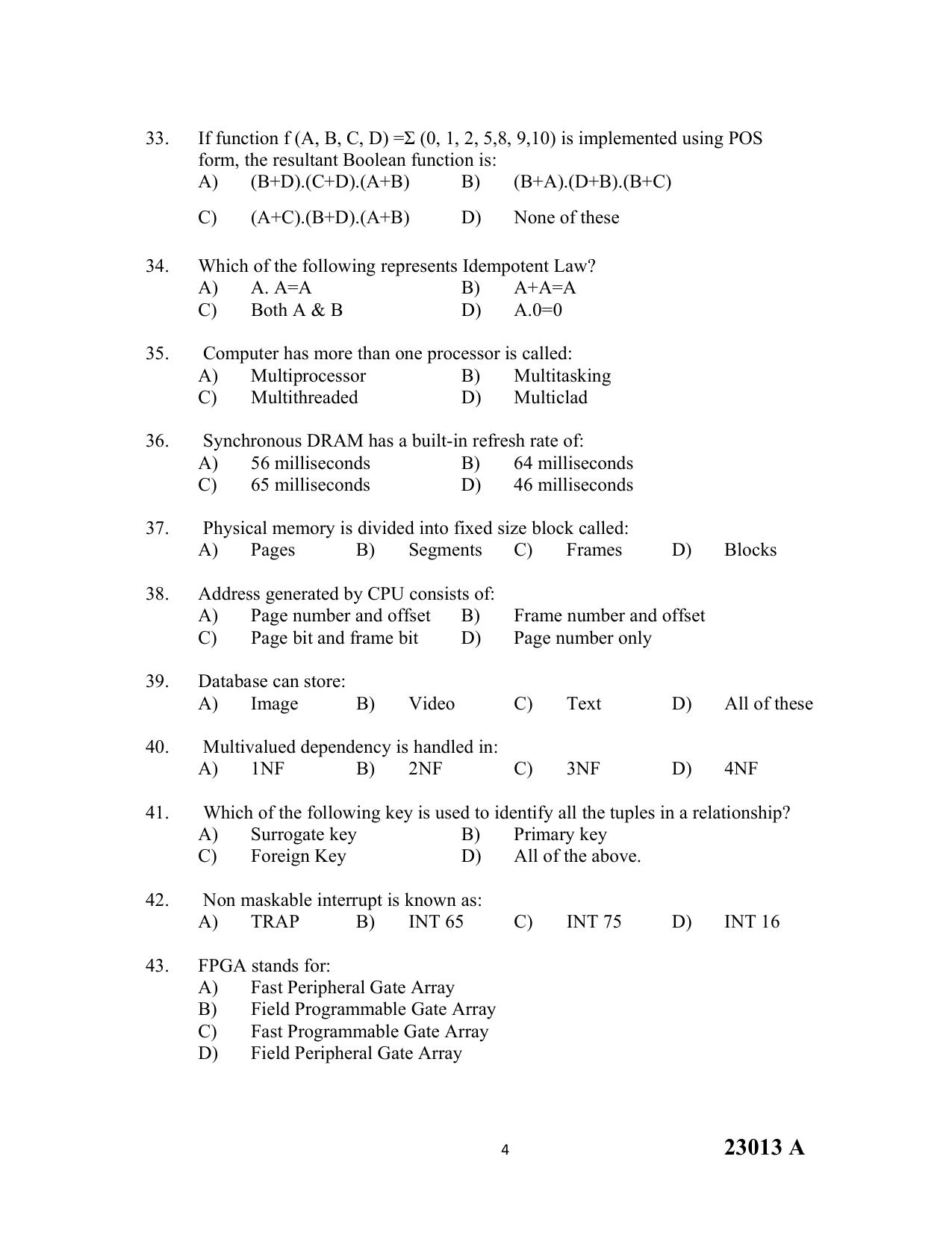 LBS Kerala MCA Entrance Test 2023 Question Paper - Page 4