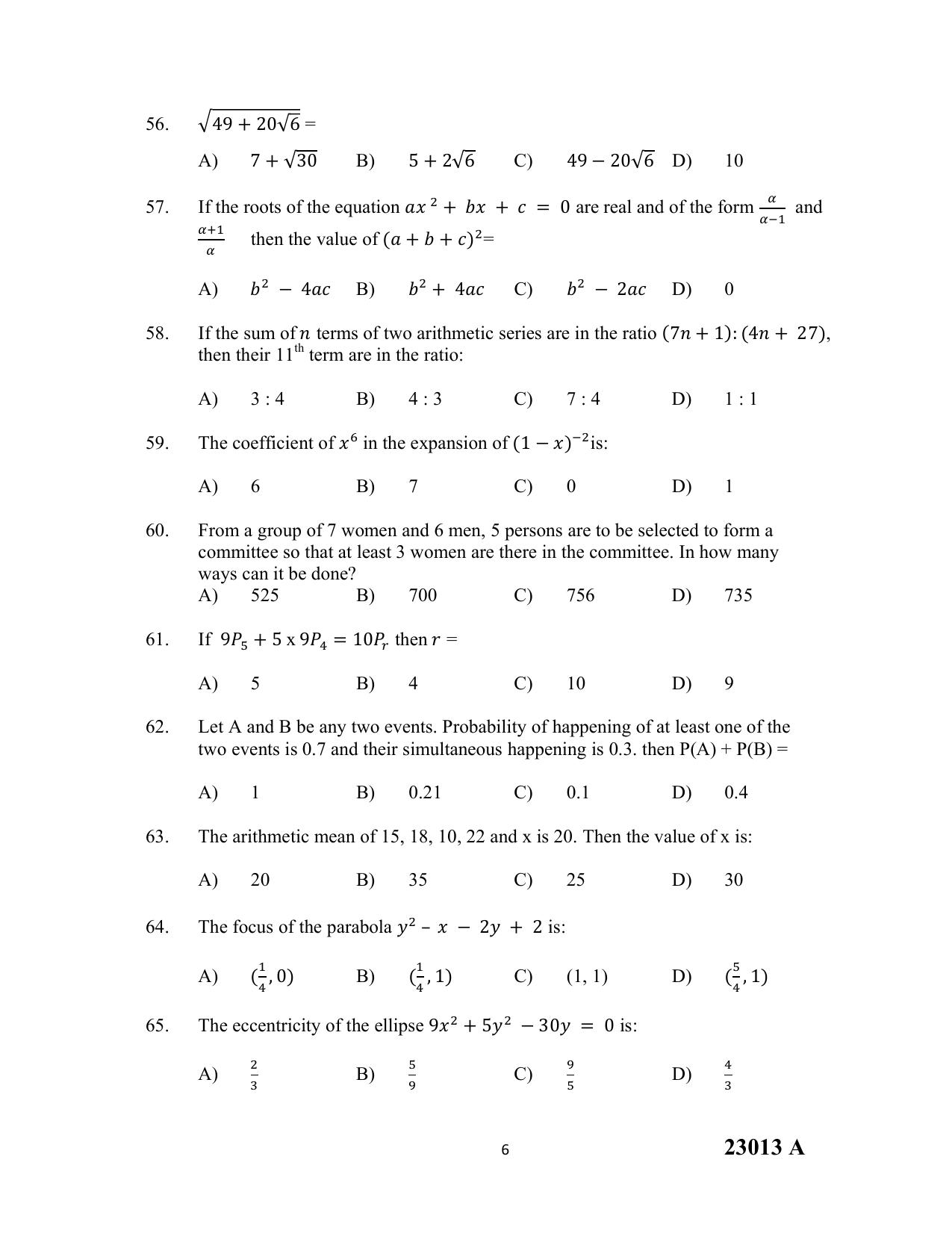 LBS Kerala MCA Entrance Test 2023 Question Paper - Page 6