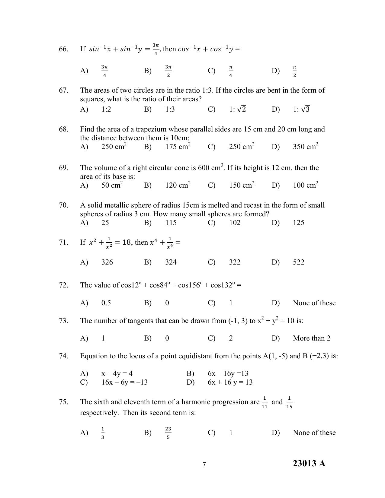 LBS Kerala MCA Entrance Test 2023 Question Paper - Page 7