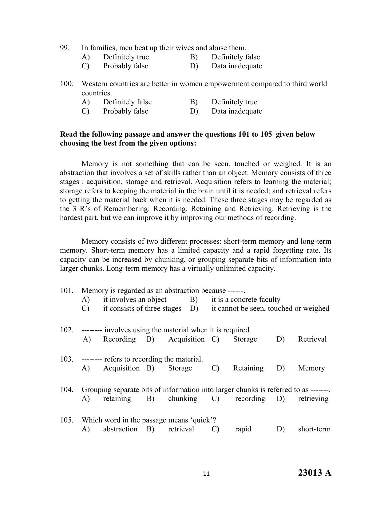 LBS Kerala MCA Entrance Test 2023 Question Paper - Page 11