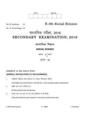 RBSE Class 10 Social Science 2016 Question Paper