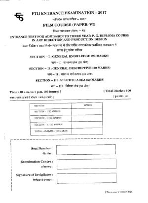 FTII JET Three Year Post Graduate Diploma in Art Direction and Production Design 2017 Question Paper