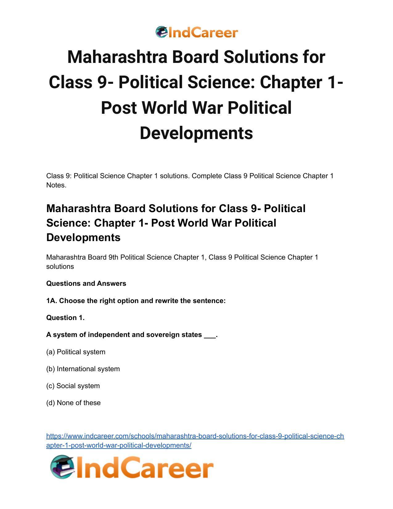 Maharashtra Board Solutions for Class 9- Political Science: Chapter 1- Post World War Political Developments - Page 2
