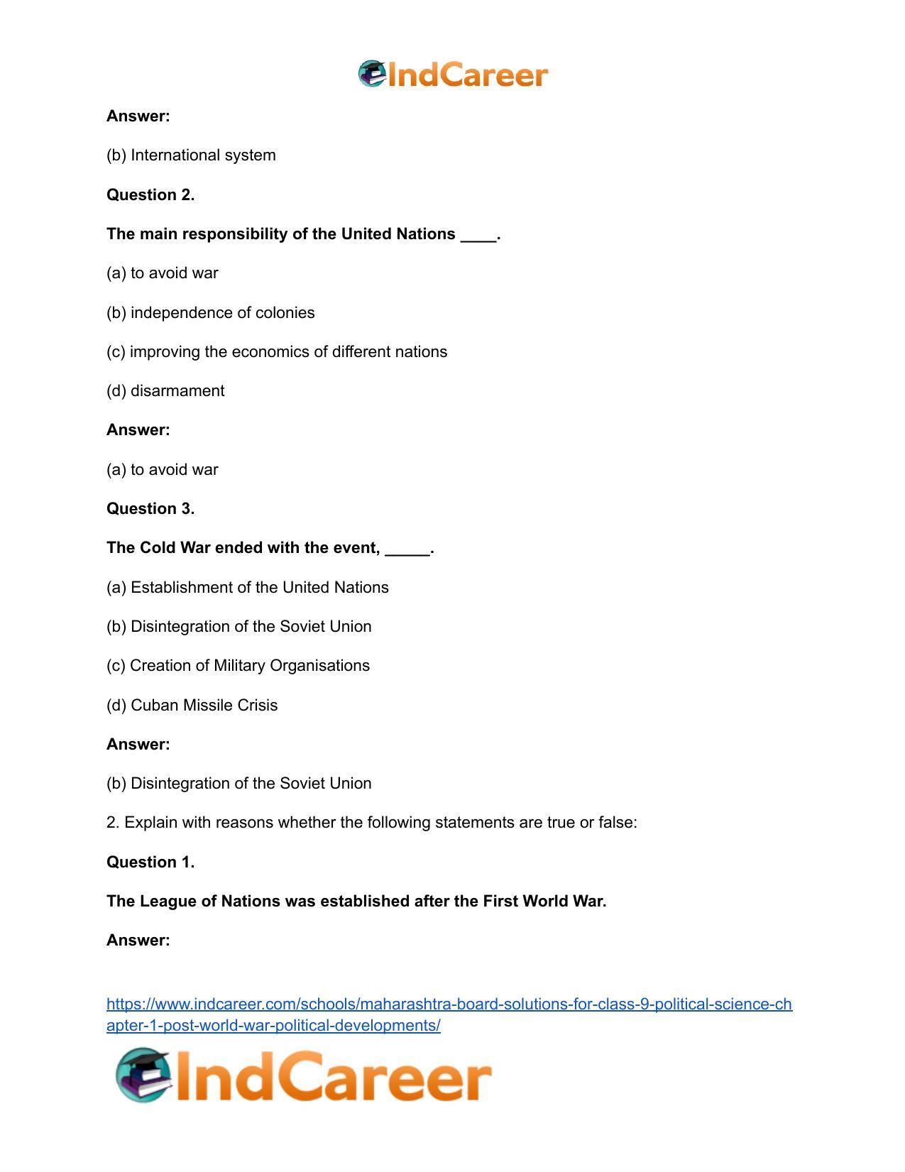 Maharashtra Board Solutions for Class 9- Political Science: Chapter 1- Post World War Political Developments - Page 3