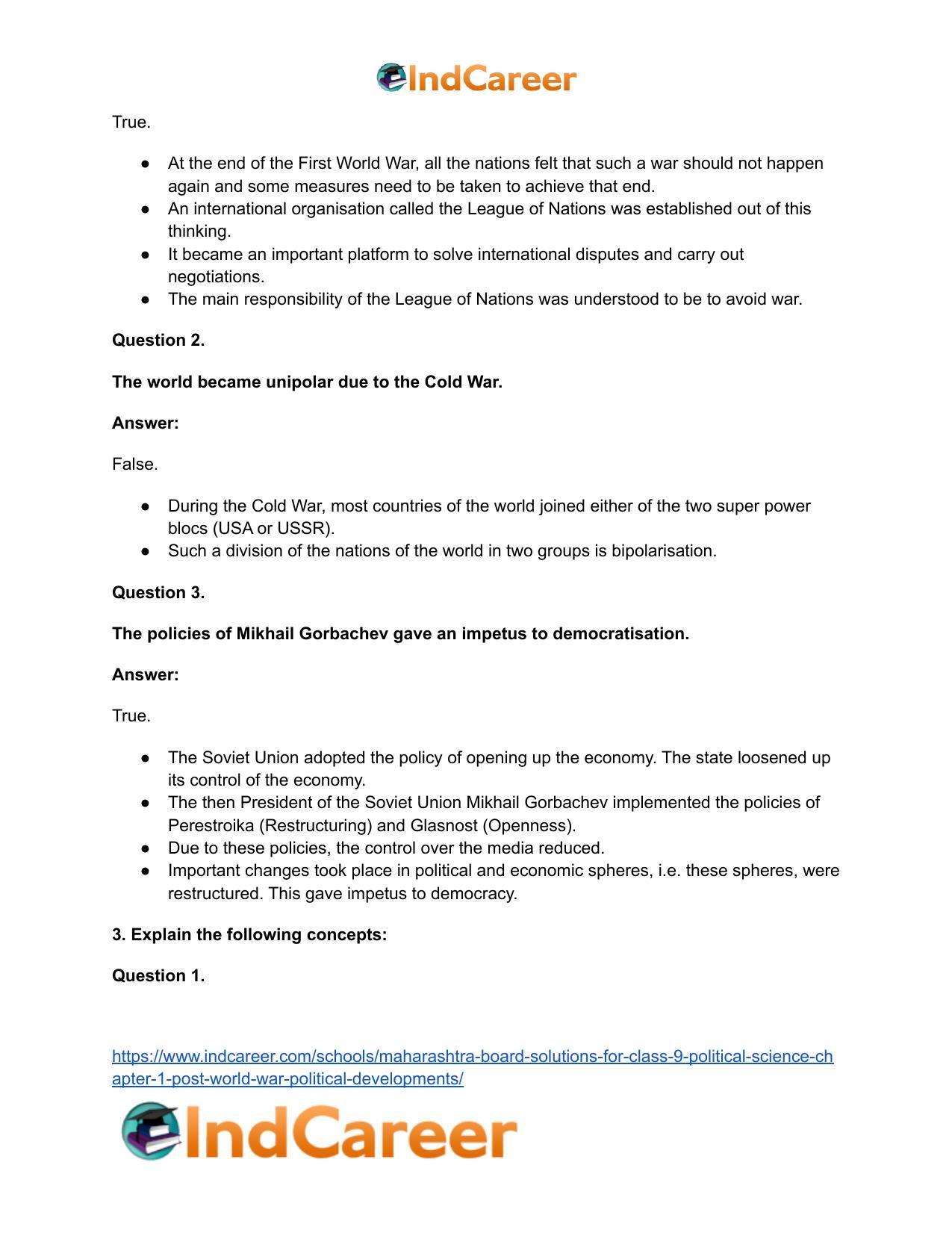 Maharashtra Board Solutions for Class 9- Political Science: Chapter 1- Post World War Political Developments - Page 4