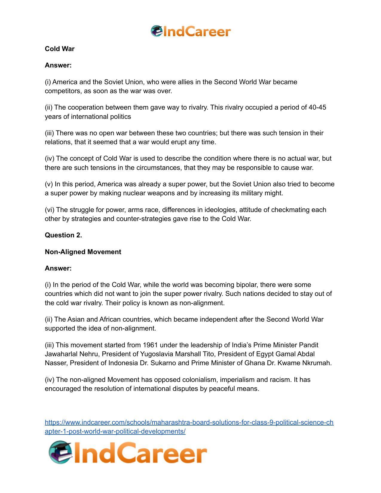 Maharashtra Board Solutions for Class 9- Political Science: Chapter 1- Post World War Political Developments - Page 5