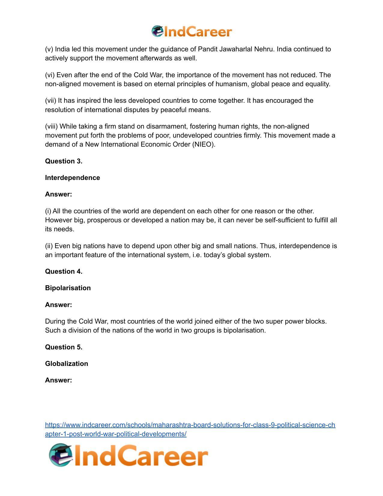 Maharashtra Board Solutions for Class 9- Political Science: Chapter 1- Post World War Political Developments - Page 6