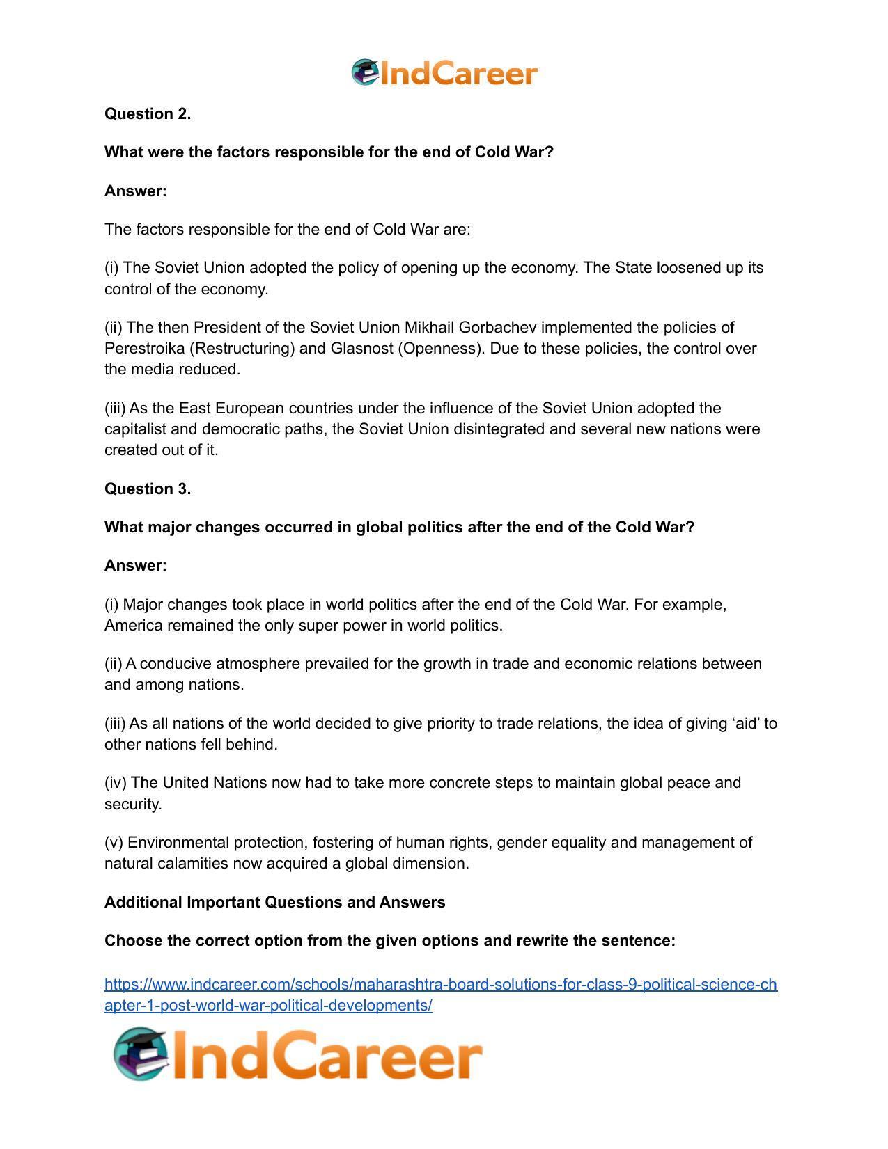 Maharashtra Board Solutions for Class 9- Political Science: Chapter 1- Post World War Political Developments - Page 10