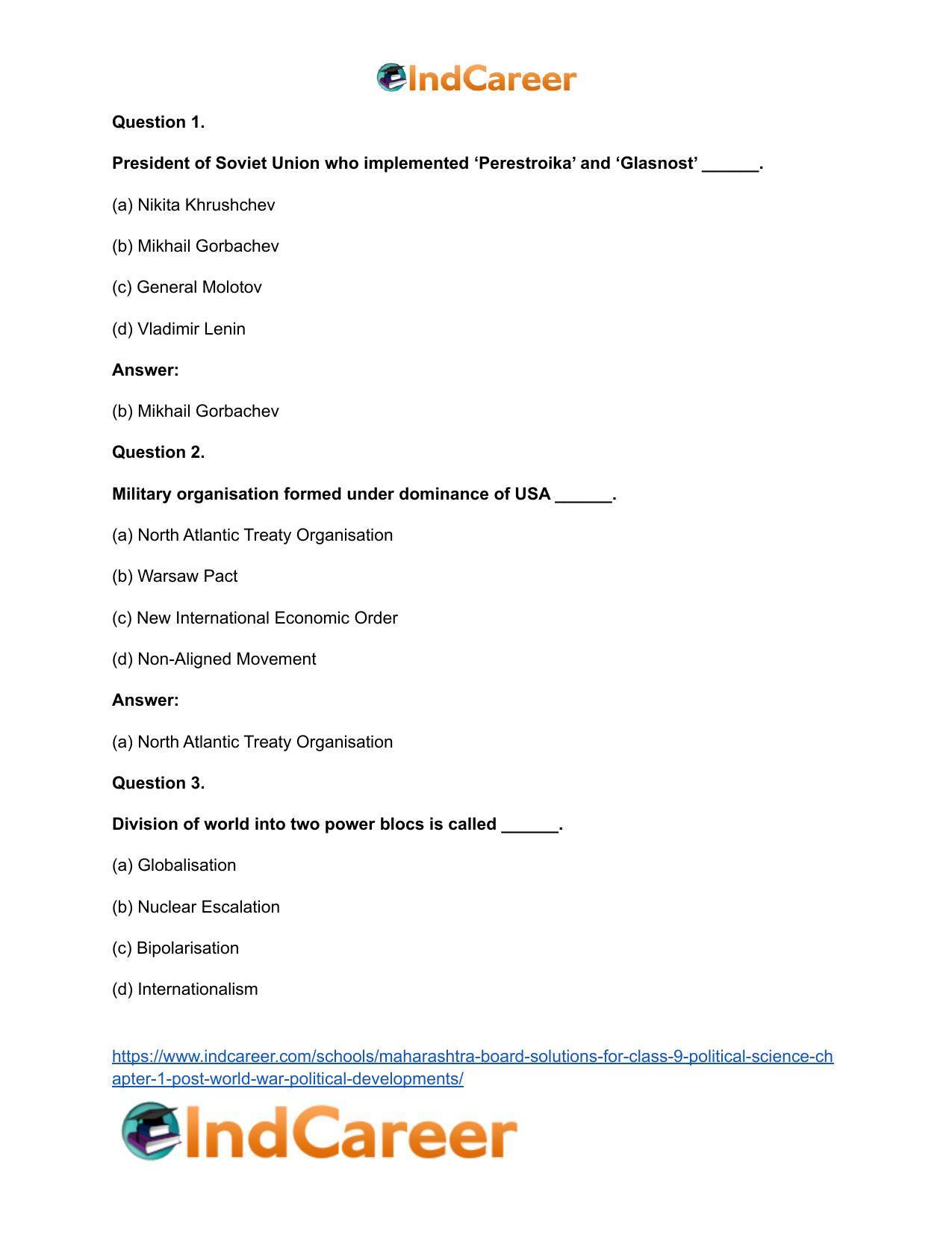 Maharashtra Board Solutions for Class 9- Political Science: Chapter 1- Post World War Political Developments - Page 11