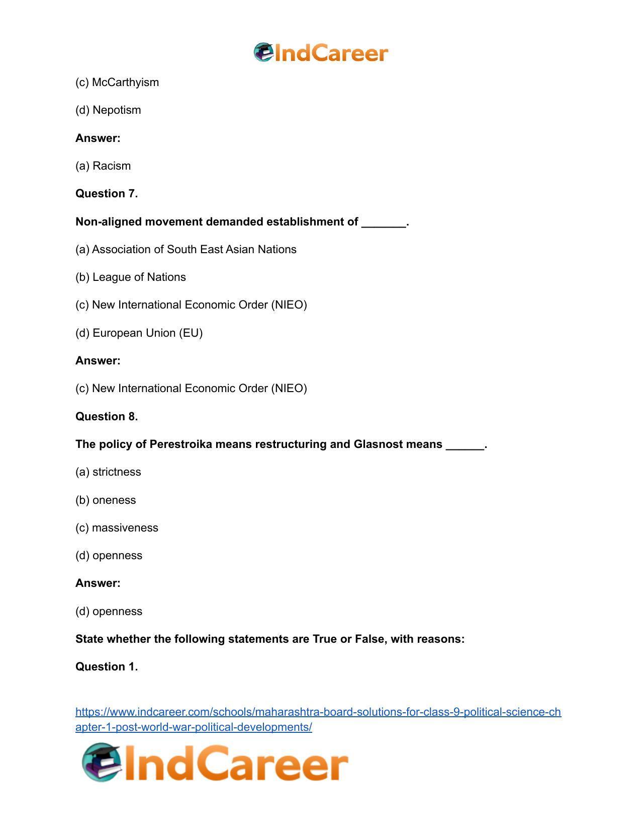 Maharashtra Board Solutions for Class 9- Political Science: Chapter 1- Post World War Political Developments - Page 13