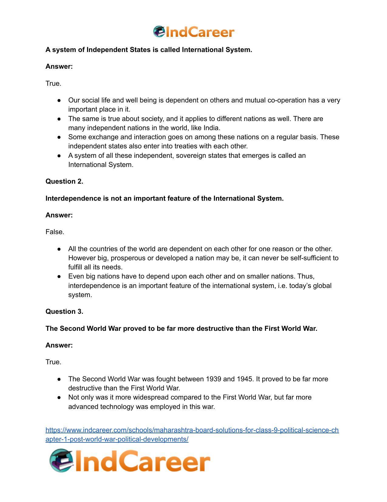 Maharashtra Board Solutions for Class 9- Political Science: Chapter 1- Post World War Political Developments - Page 14