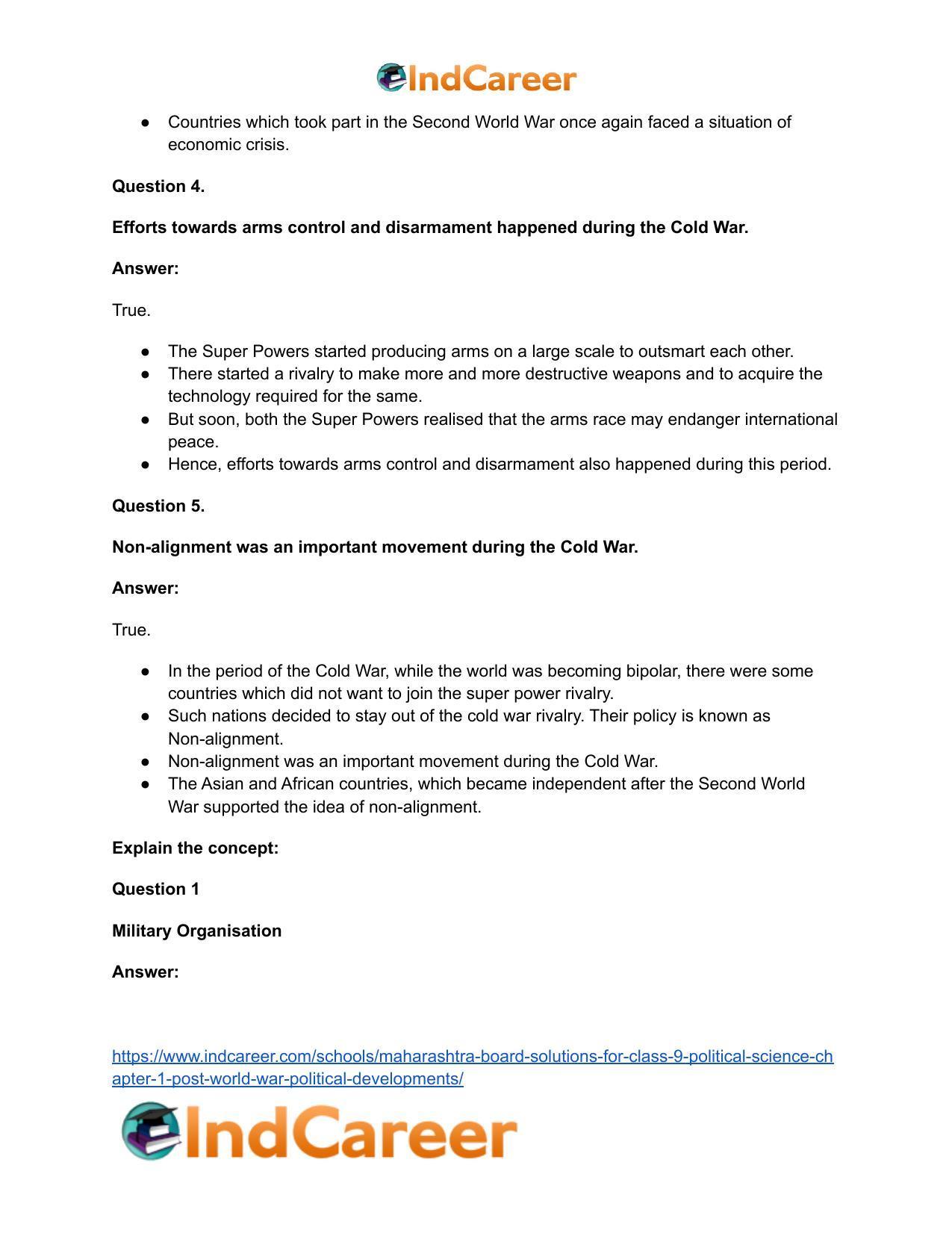 Maharashtra Board Solutions for Class 9- Political Science: Chapter 1- Post World War Political Developments - Page 15