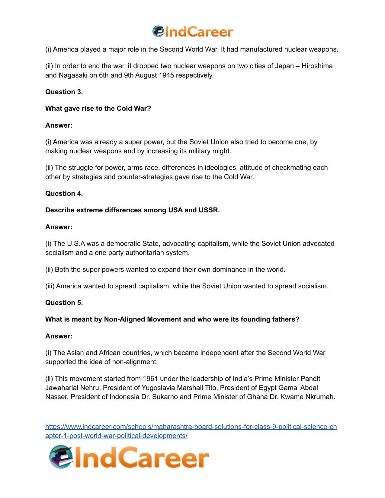 Maharashtra Board Solutions for Class 9- Political Science: Chapter 1- Post World War Political Developments - Page 20
