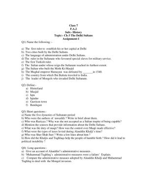 CBSE Worksheets for Class 7 History Assignment 1