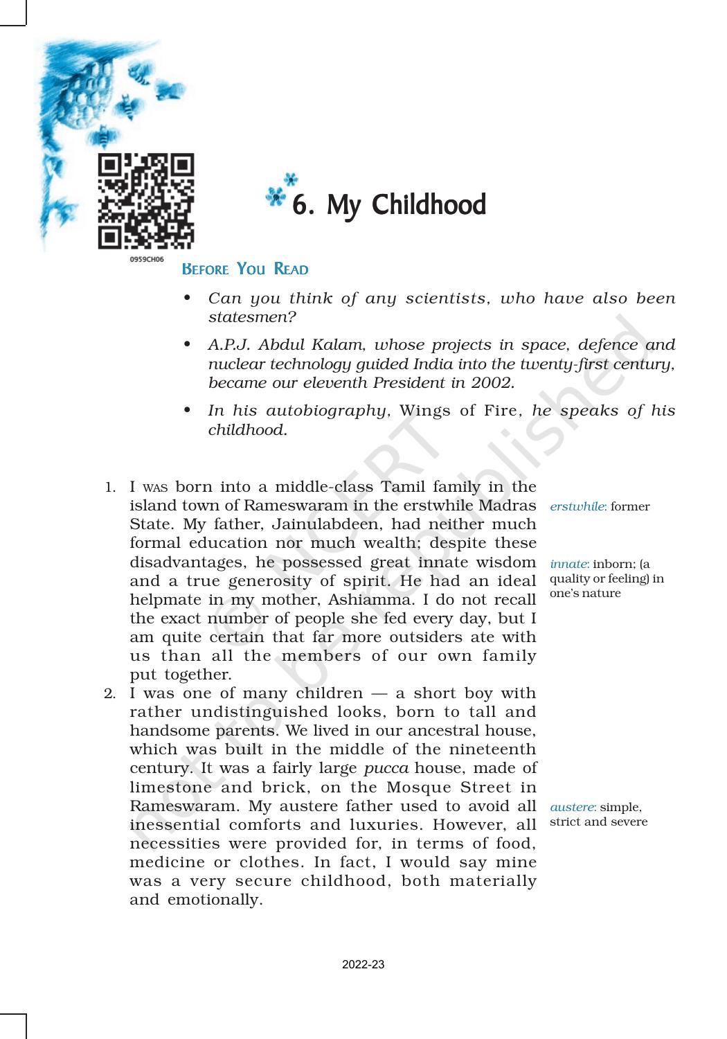 NCERT Book for Class 9 English Chapter 6 My Childhood - Page 1