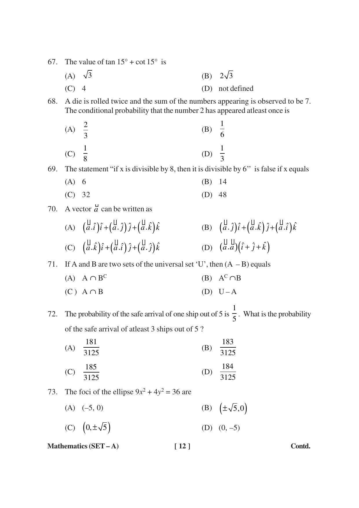 MBSE HSLC / Class 10 Maths Sample Paper - Page 12