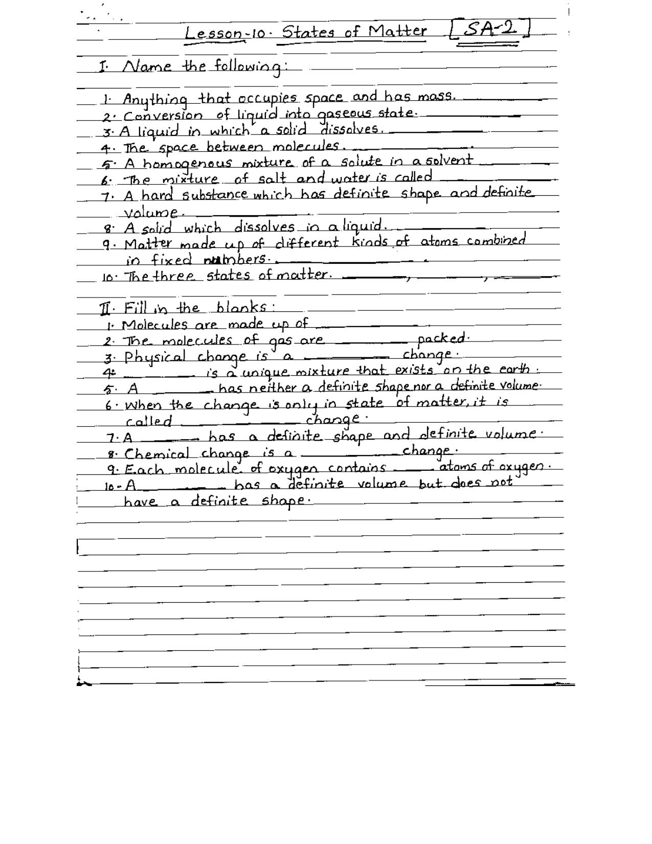 Worksheet for Class 5 Science States of Matter Assignment 2 - Page 1