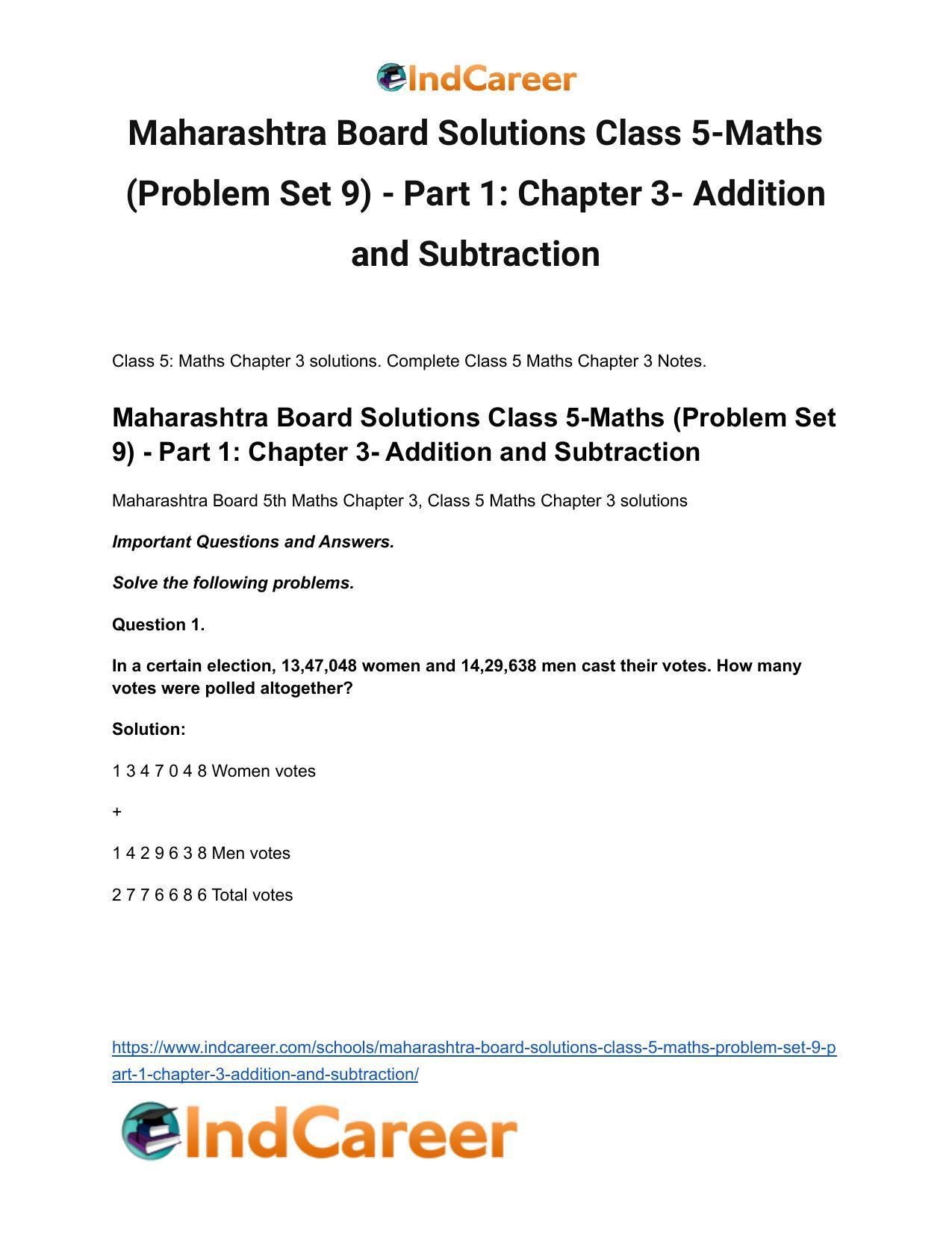 Maharashtra Board Solutions Class 5-Maths (Problem Set 9) - Part 1: Chapter 3- Addition and Subtraction - Page 2