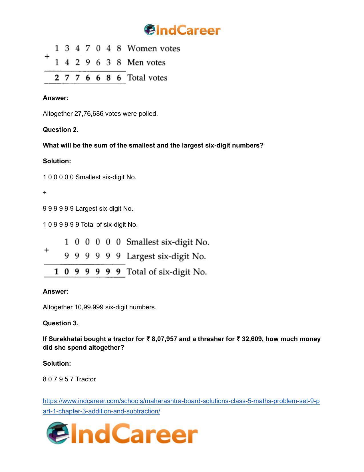Maharashtra Board Solutions Class 5-Maths (Problem Set 9) - Part 1: Chapter 3- Addition and Subtraction - Page 3