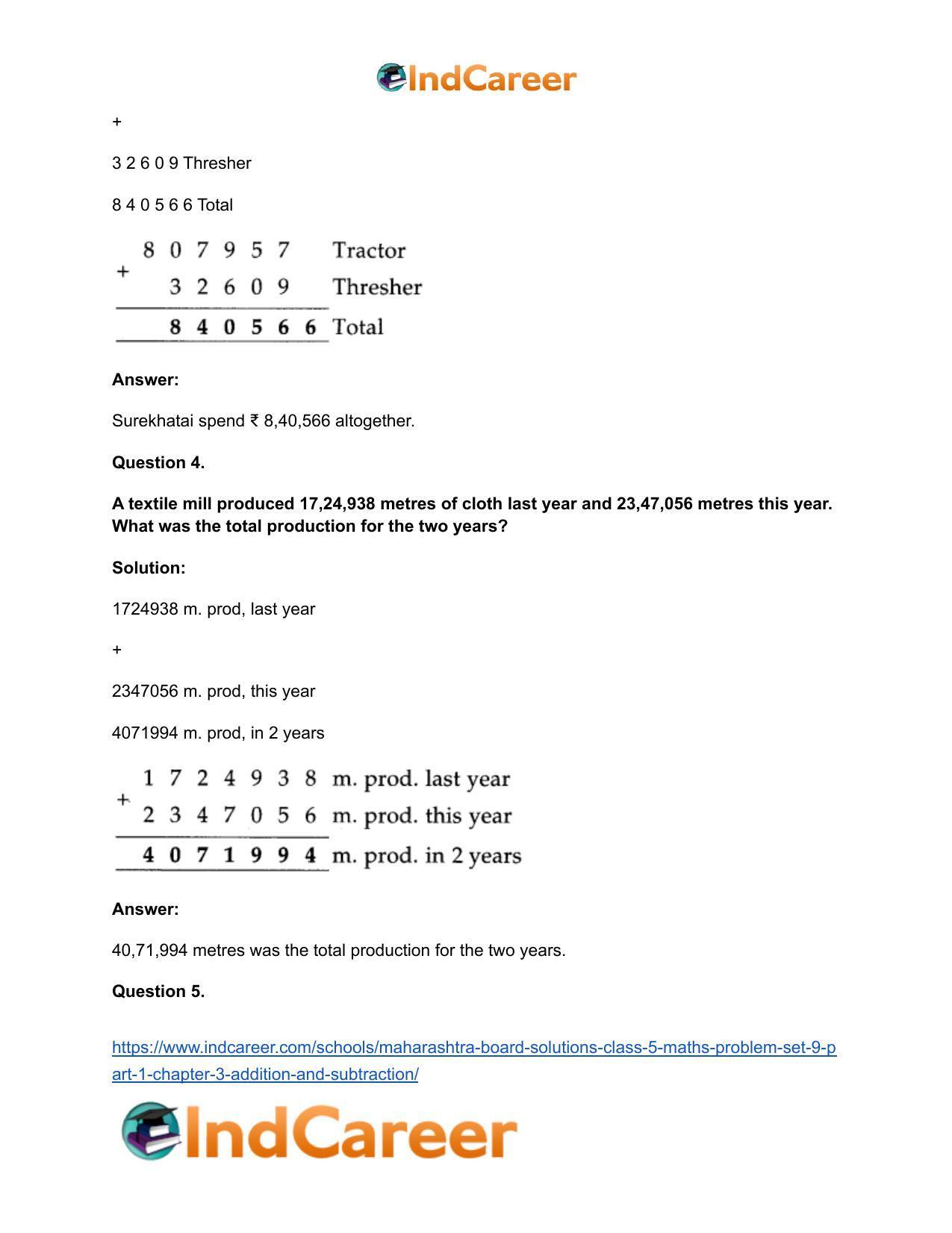 Maharashtra Board Solutions Class 5-Maths (Problem Set 9) - Part 1: Chapter 3- Addition and Subtraction - Page 4