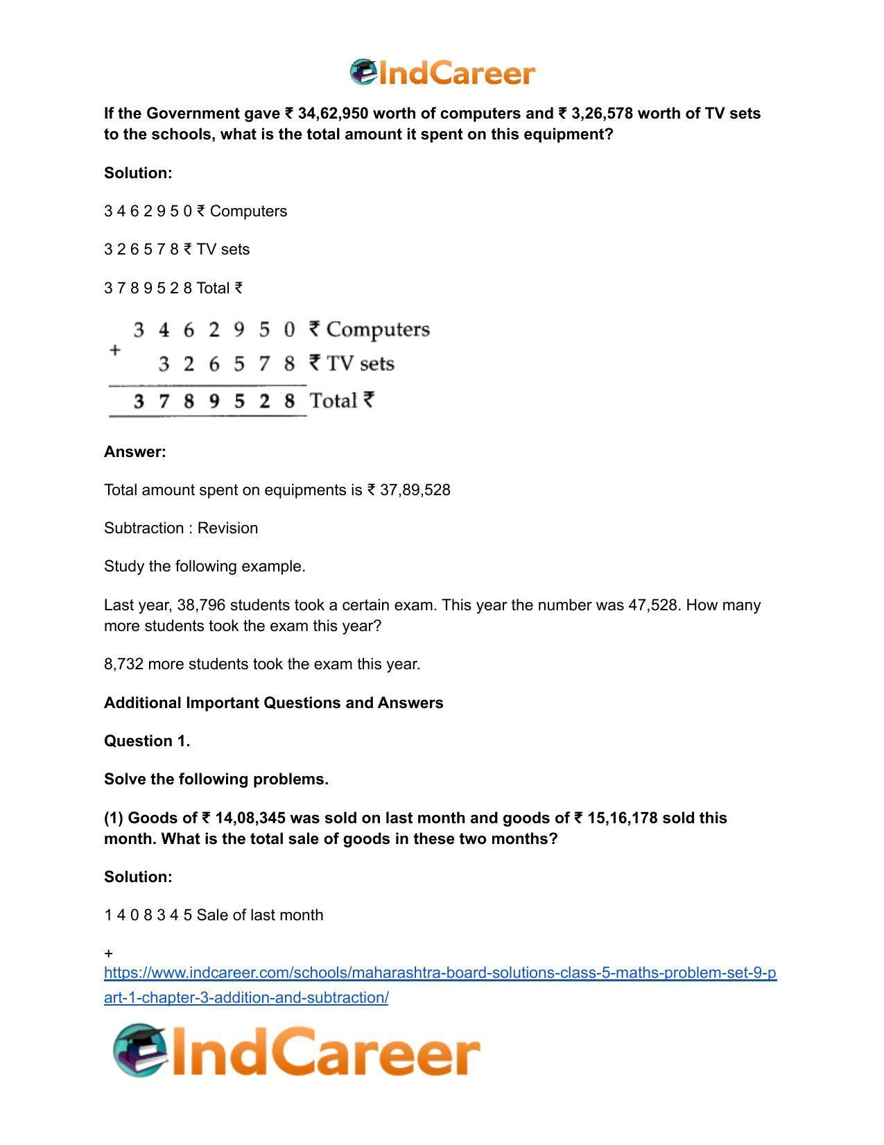 Maharashtra Board Solutions Class 5-Maths (Problem Set 9) - Part 1: Chapter 3- Addition and Subtraction - Page 5