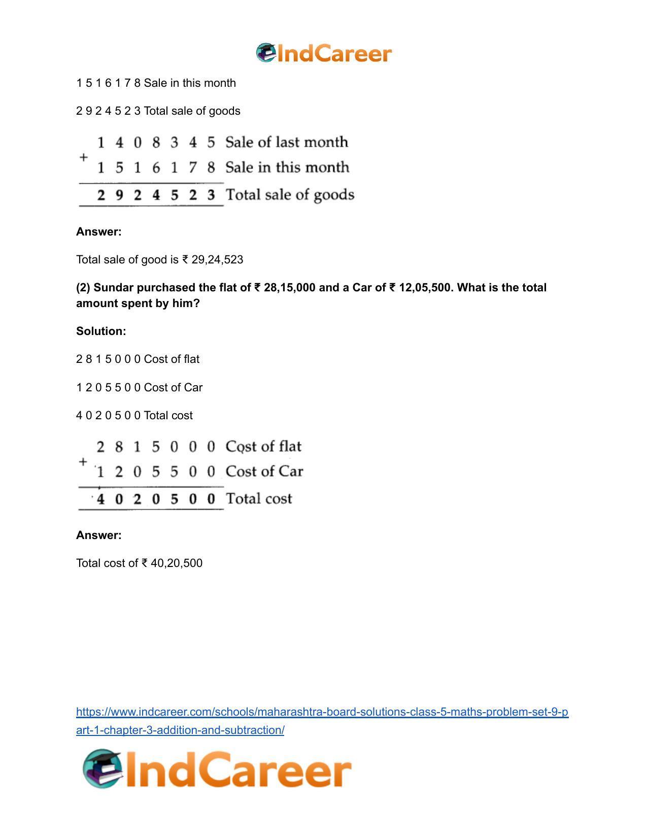 Maharashtra Board Solutions Class 5-Maths (Problem Set 9) - Part 1: Chapter 3- Addition and Subtraction - Page 6