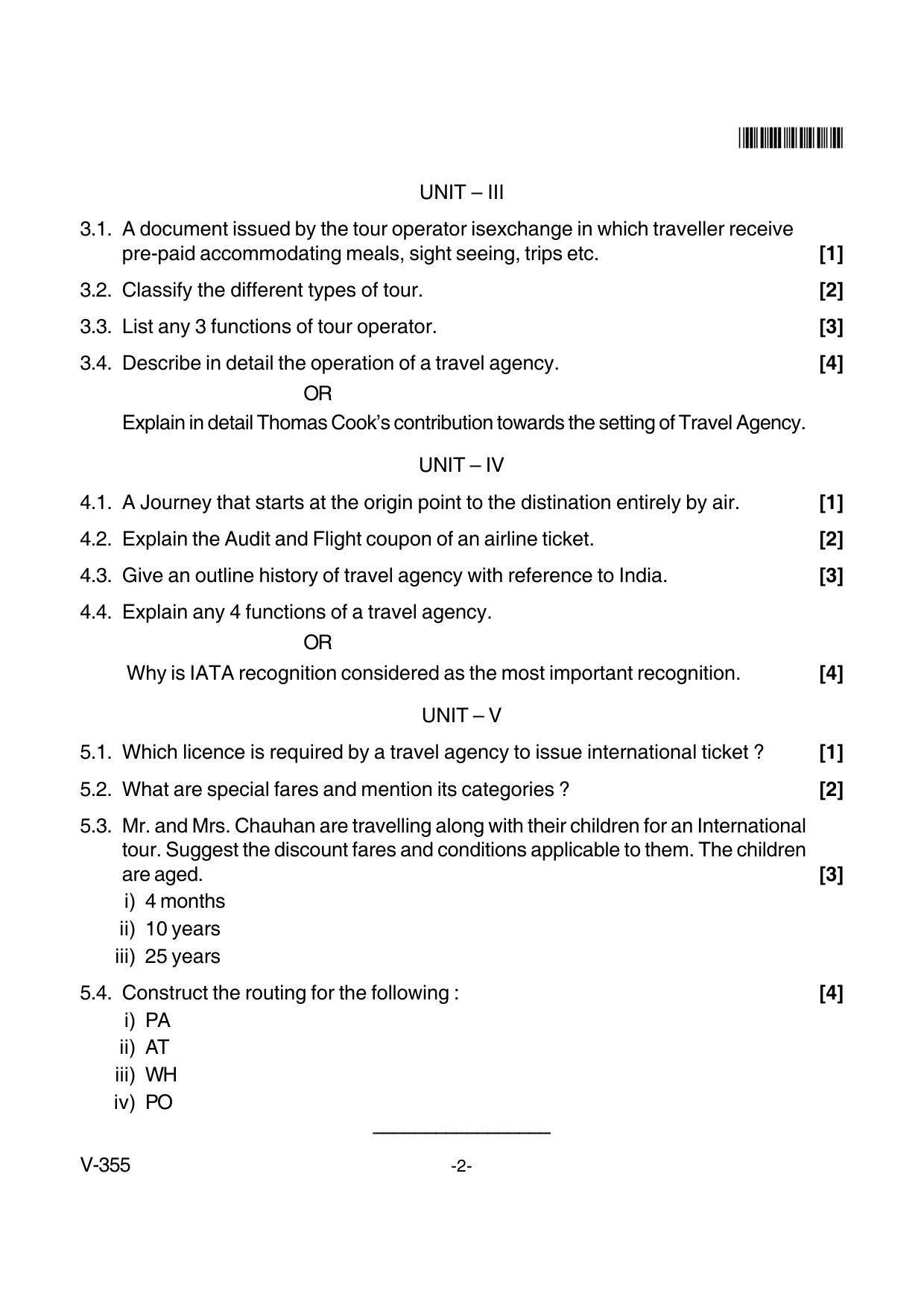 Goa Board Class 12 Travel Agency Operations & Ticketing  Voc 355 New Syllabus (June 2018) Question Paper - Page 2