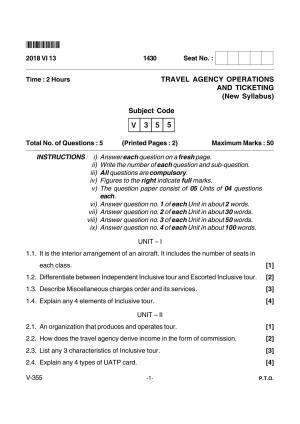 Goa Board Class 12 Travel Agency Operations & Ticketing  Voc 355 New Syllabus (June 2018) Question Paper