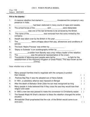 CBSE Worksheets for Class 8 Social Science When People Rebel Assignment