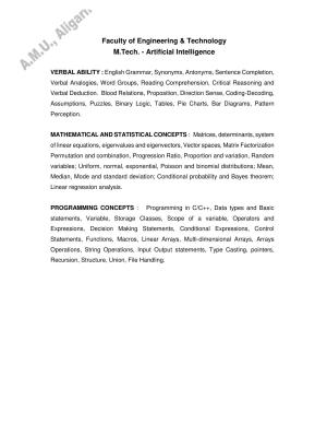 AMU Entrance Exam: M.Tech (Computer Engg.) Artificial Intelligence Syllabus