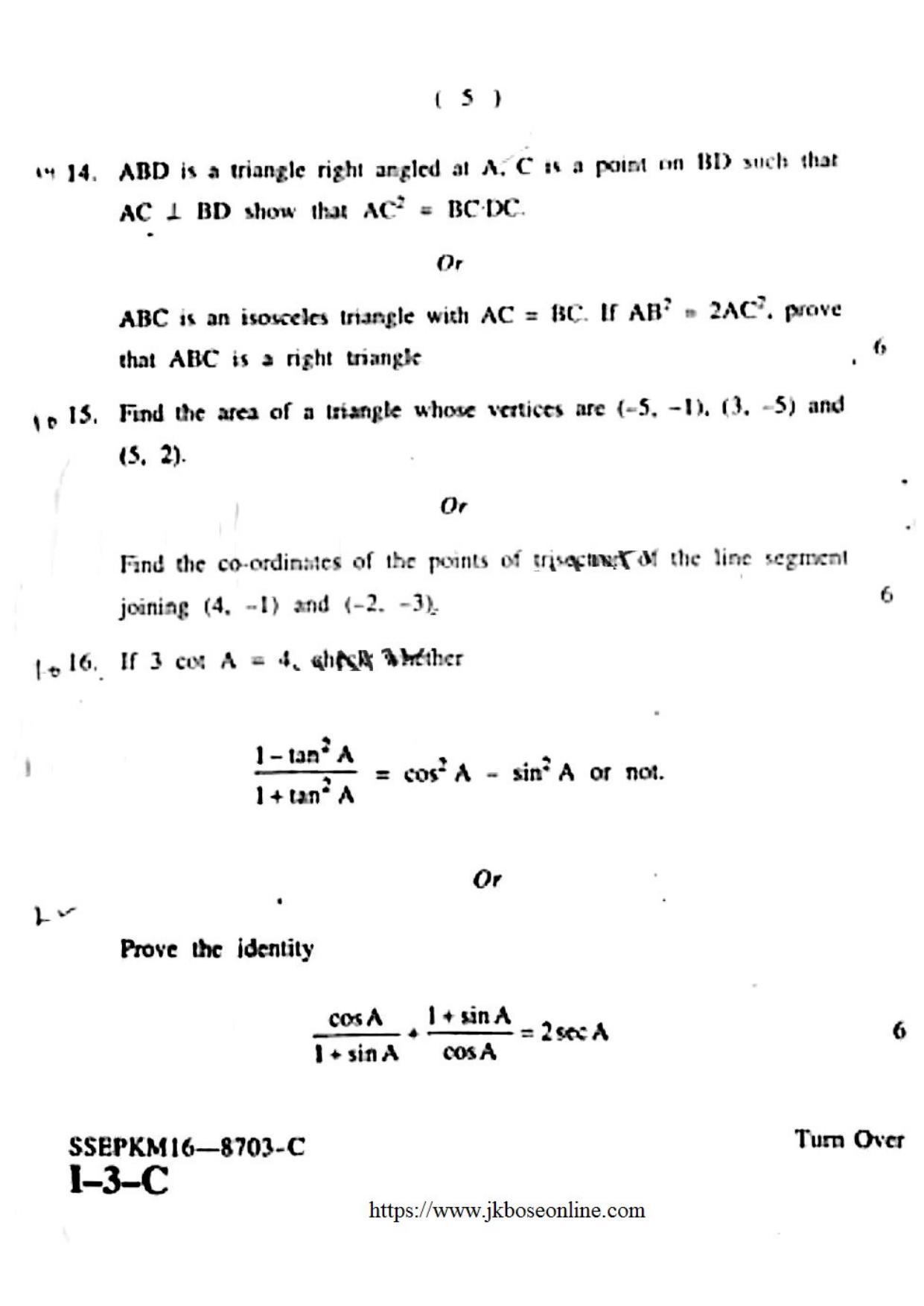 JKBOSE Class 12 Mathematics Question Papers 2016 (8703-C) - Page 5