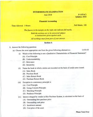 ICMAI June 2018 Financial Accounting Question Paper