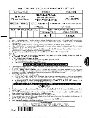 Karnataka PGCET 2017 Civil Engineering Question Paper