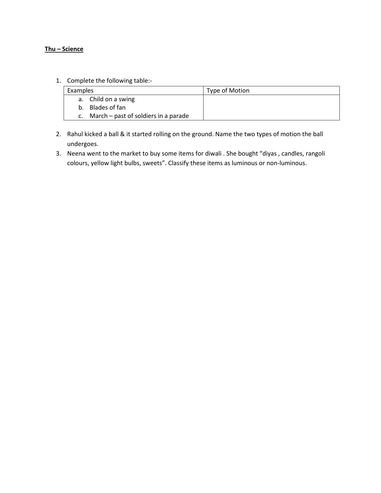 CBSE Worksheets for Class 6 Science Assignment 38 - Page 1