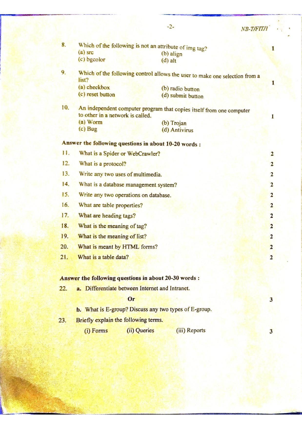 Nagaland Board Class 10 Information Technology 2022 Question Paper - Page 2