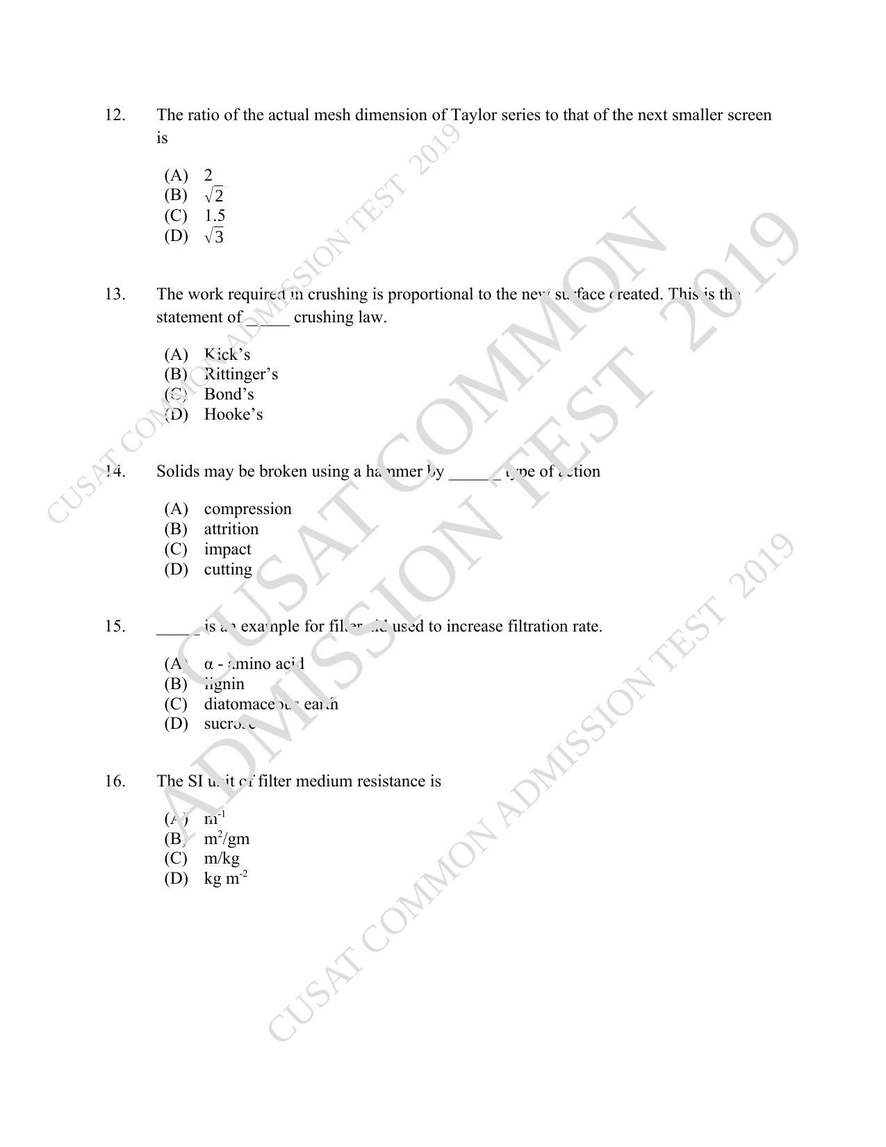 CUSAT CAT 2019 Chemical Question Paper With Answer Key - Page 3