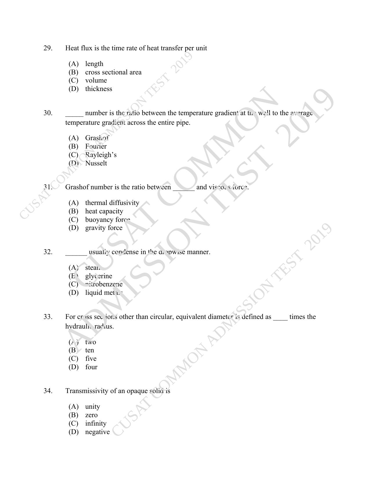 CUSAT CAT 2019 Chemical Question Paper With Answer Key - Page 6