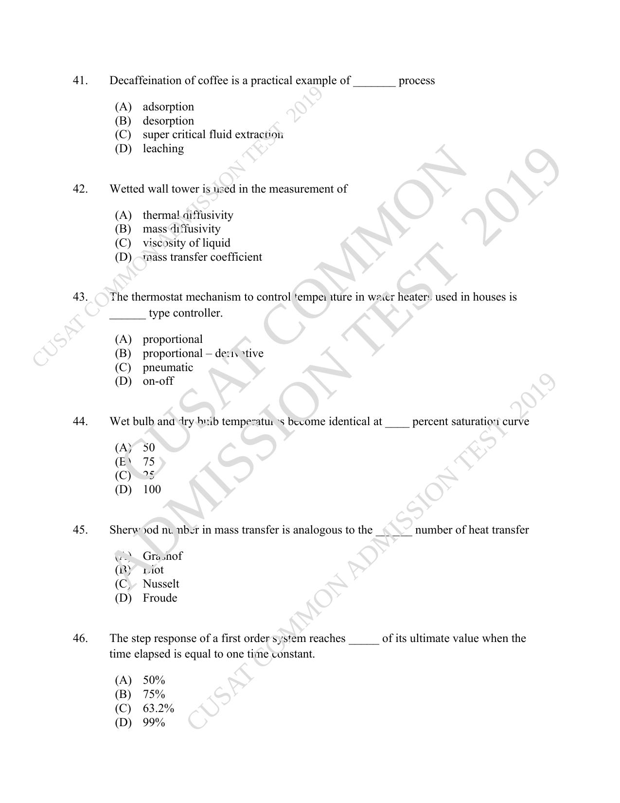 CUSAT CAT 2019 Chemical Question Paper With Answer Key - Page 8