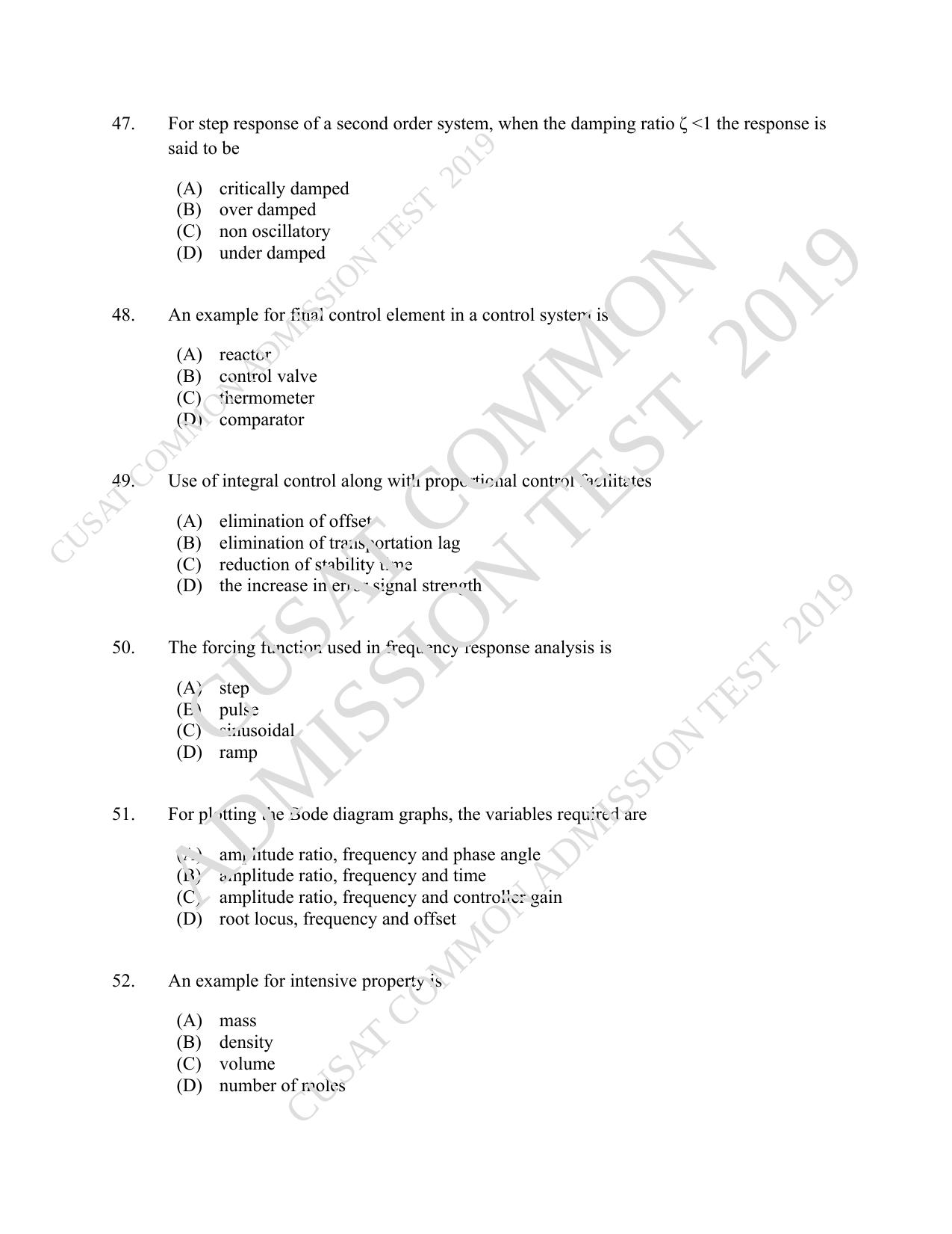 CUSAT CAT 2019 Chemical Question Paper With Answer Key - Page 9