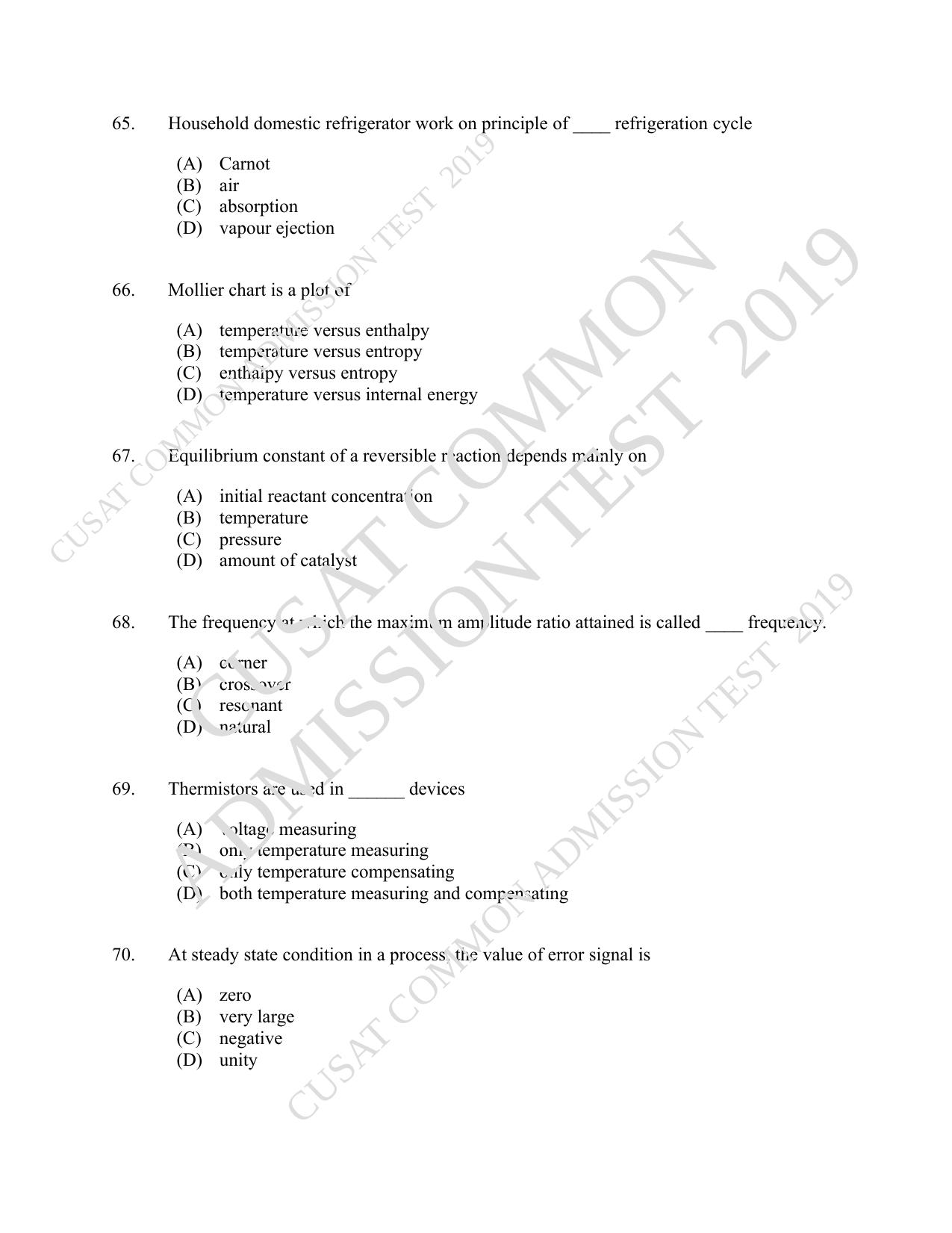 CUSAT CAT 2019 Chemical Question Paper With Answer Key - Page 12