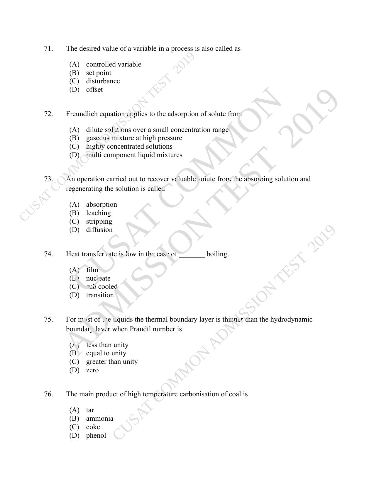 CUSAT CAT 2019 Chemical Question Paper With Answer Key - Page 13