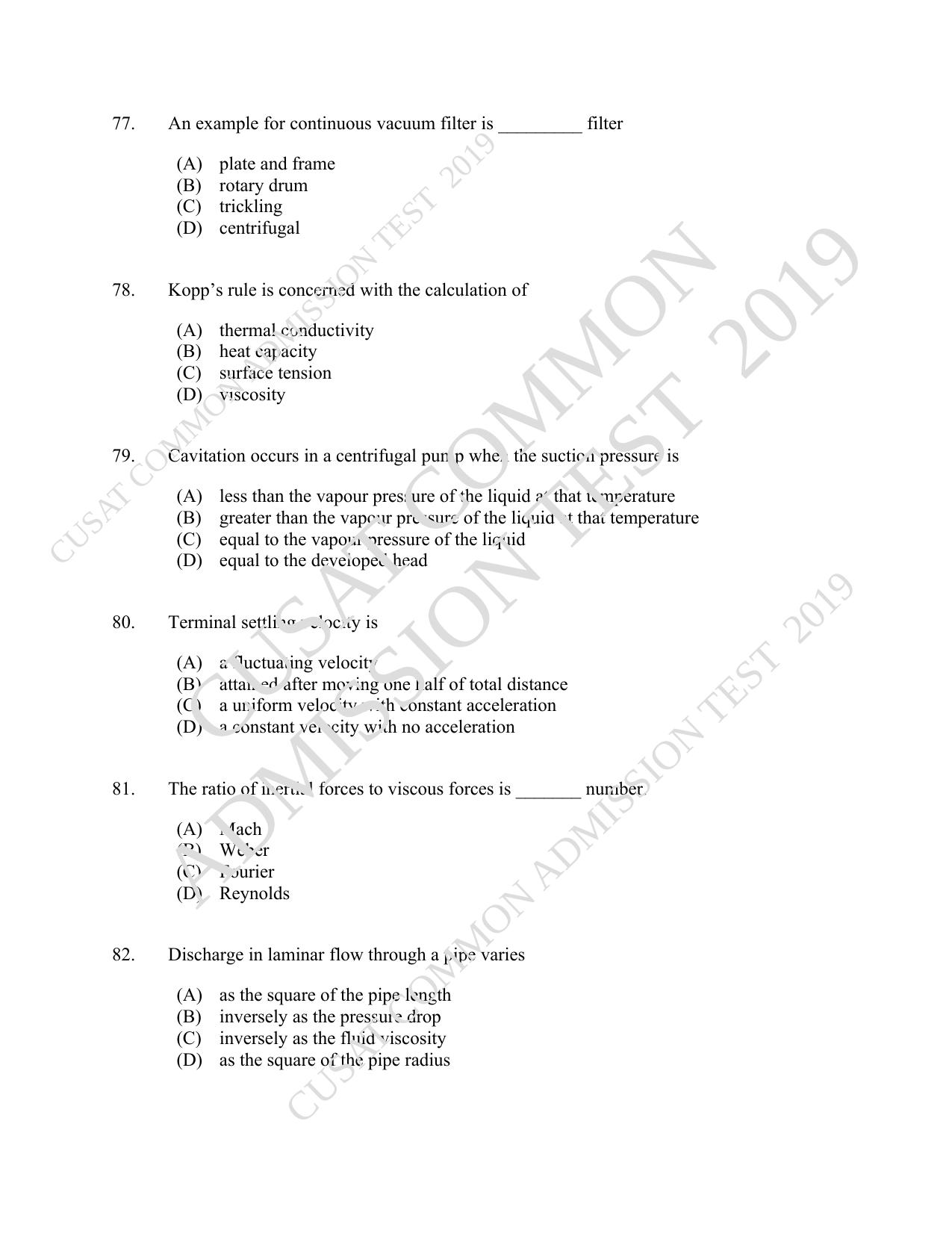 CUSAT CAT 2019 Chemical Question Paper With Answer Key - Page 14