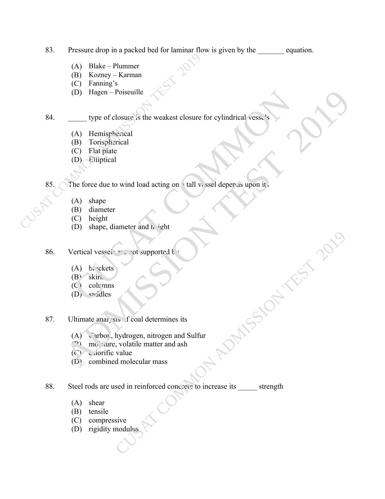 CUSAT CAT 2019 Chemical Question Paper With Answer Key - Page 15