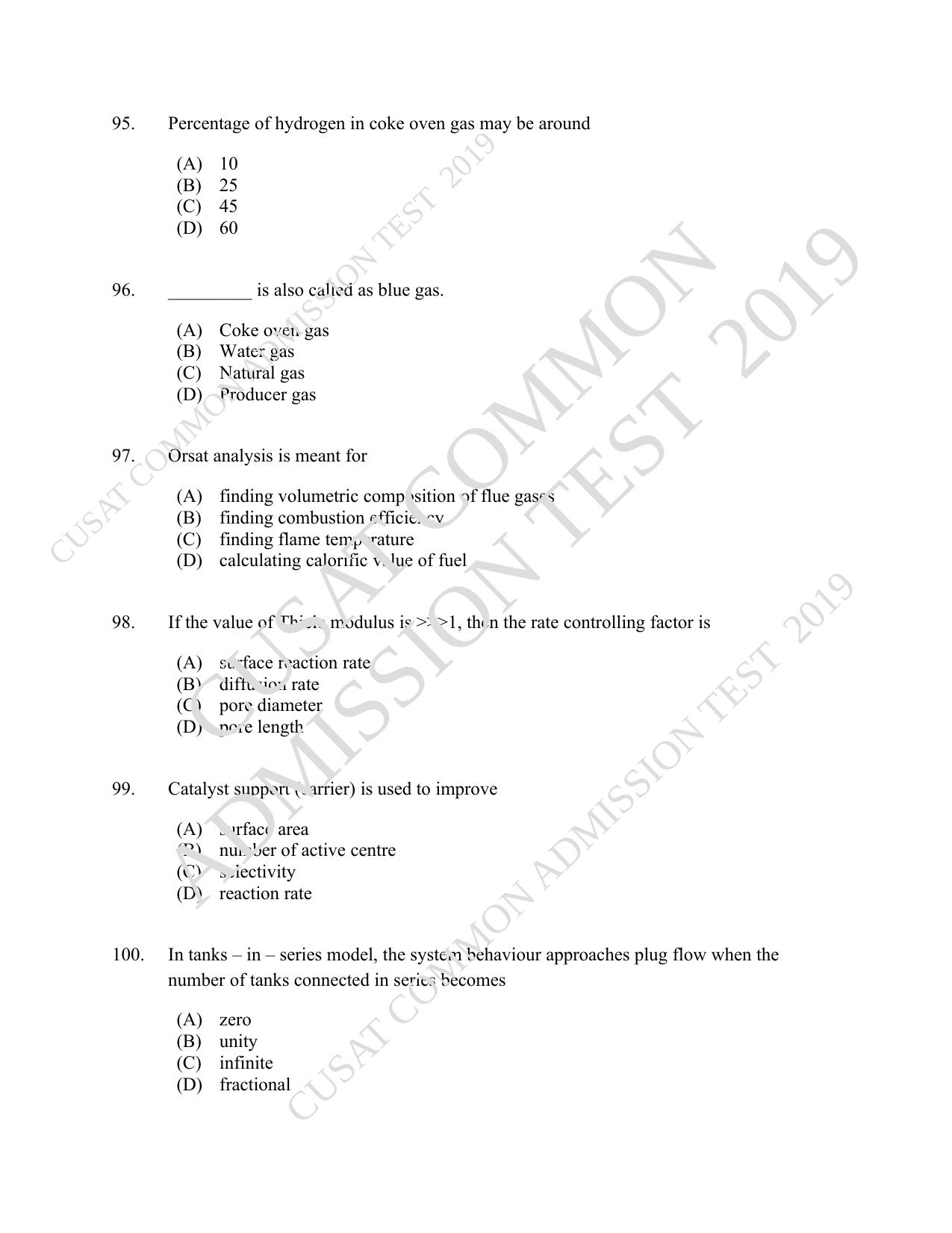 CUSAT CAT 2019 Chemical Question Paper With Answer Key - Page 17