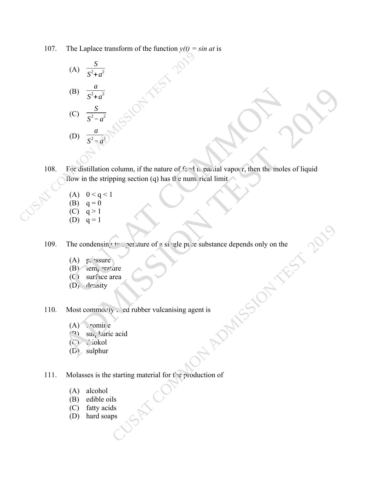 CUSAT CAT 2019 Chemical Question Paper With Answer Key - Page 19