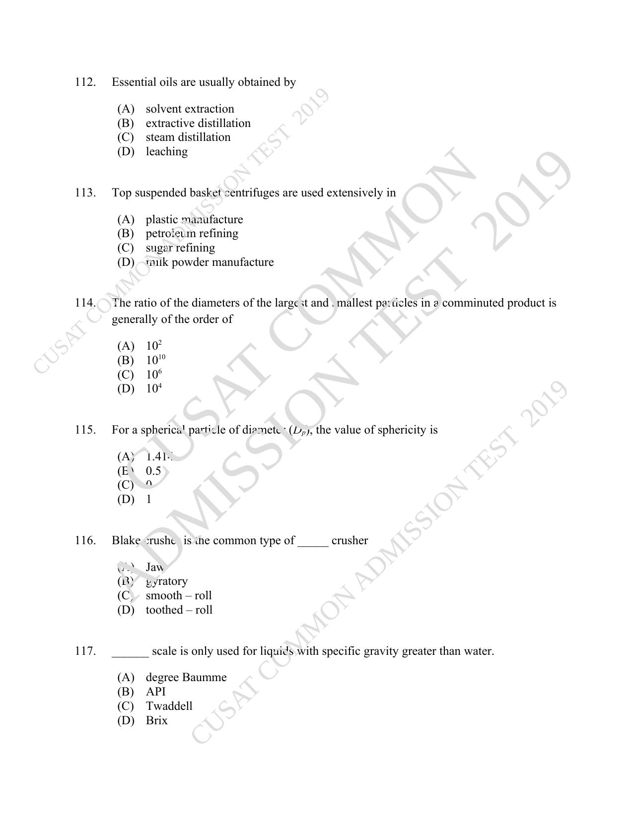 CUSAT CAT 2019 Chemical Question Paper With Answer Key - Page 21