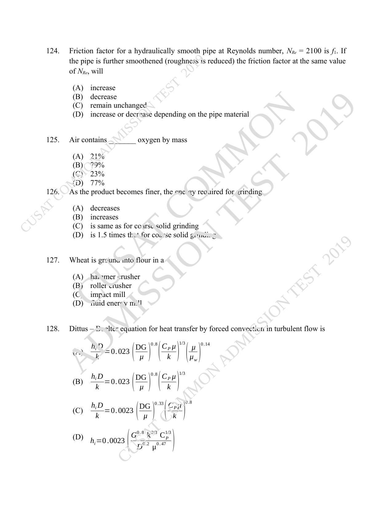 CUSAT CAT 2019 Chemical Question Paper With Answer Key - Page 23