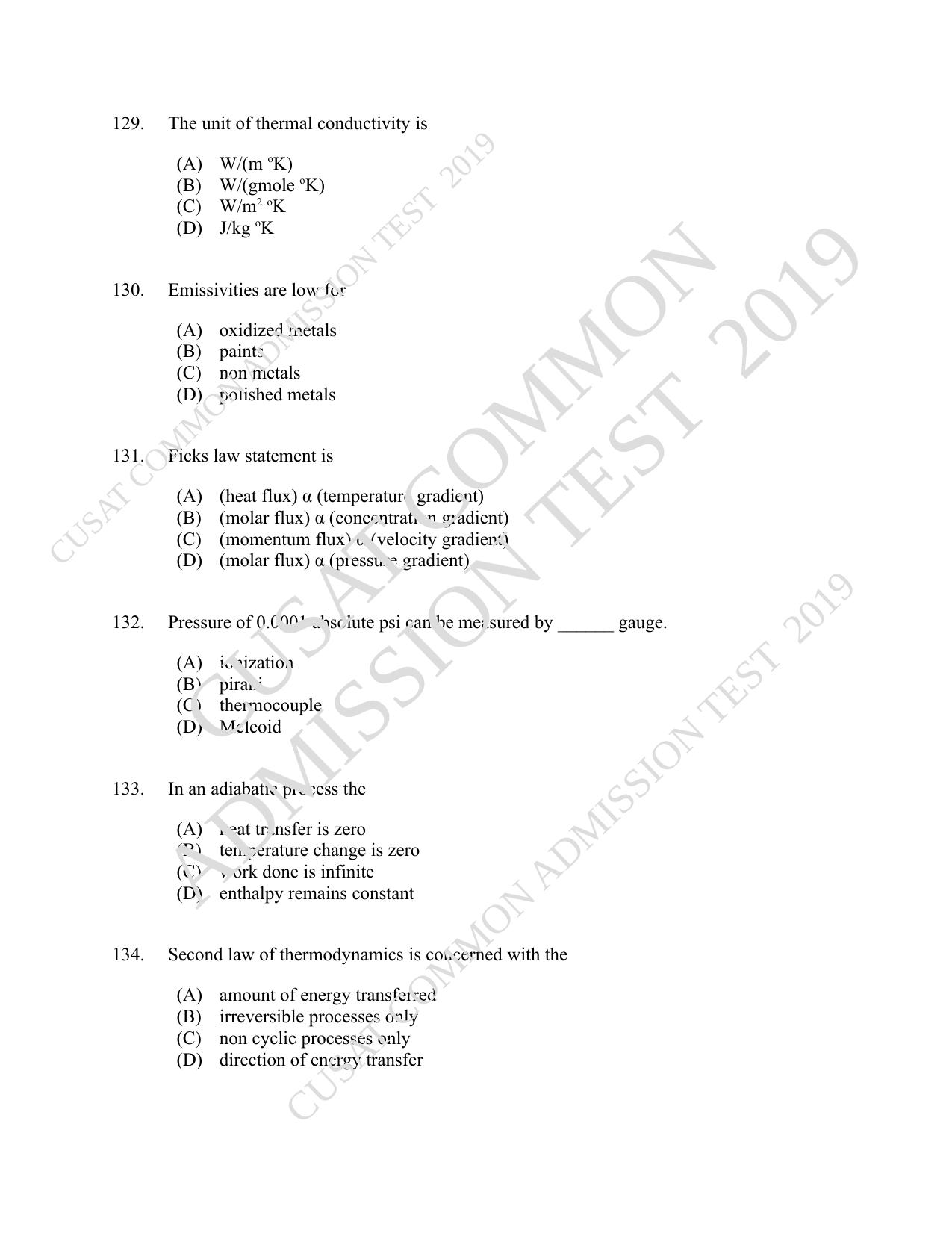 CUSAT CAT 2019 Chemical Question Paper With Answer Key - Page 24