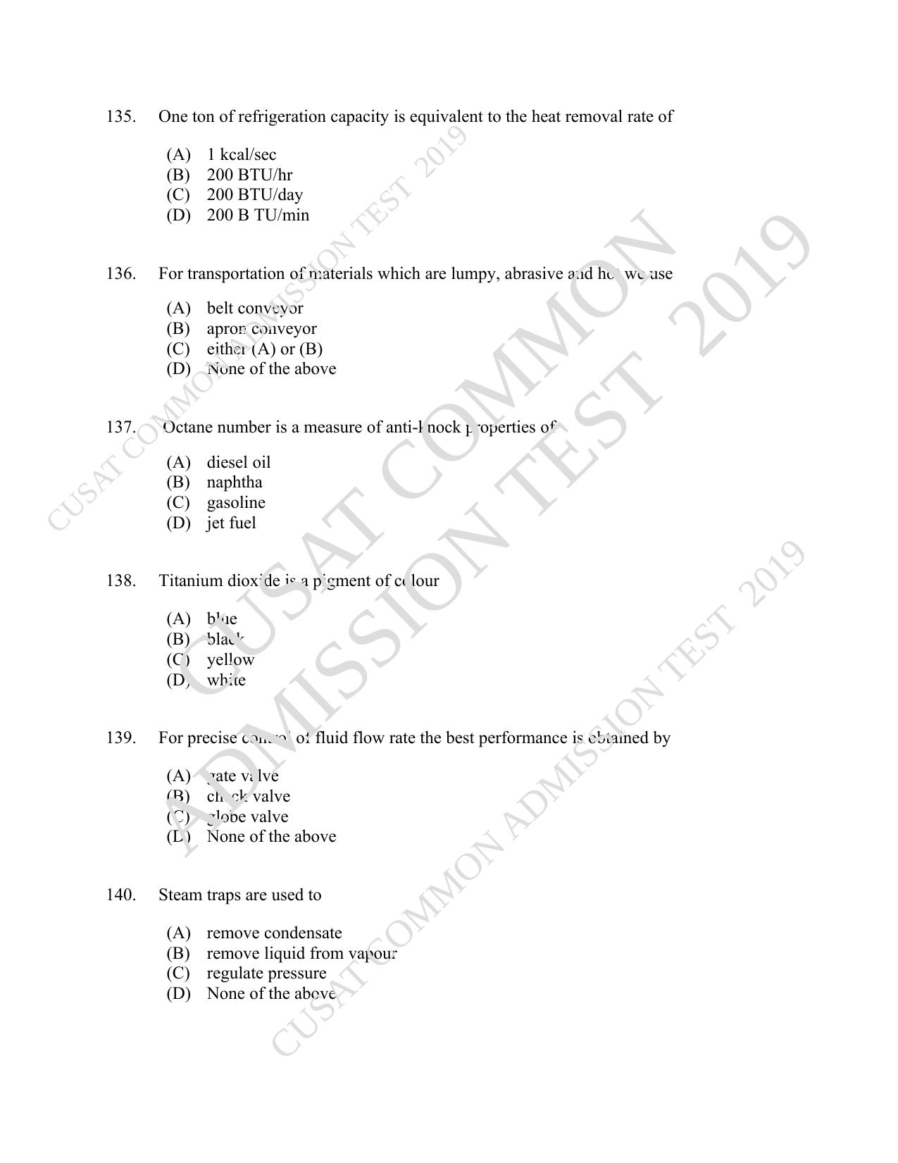 CUSAT CAT 2019 Chemical Question Paper With Answer Key - Page 25