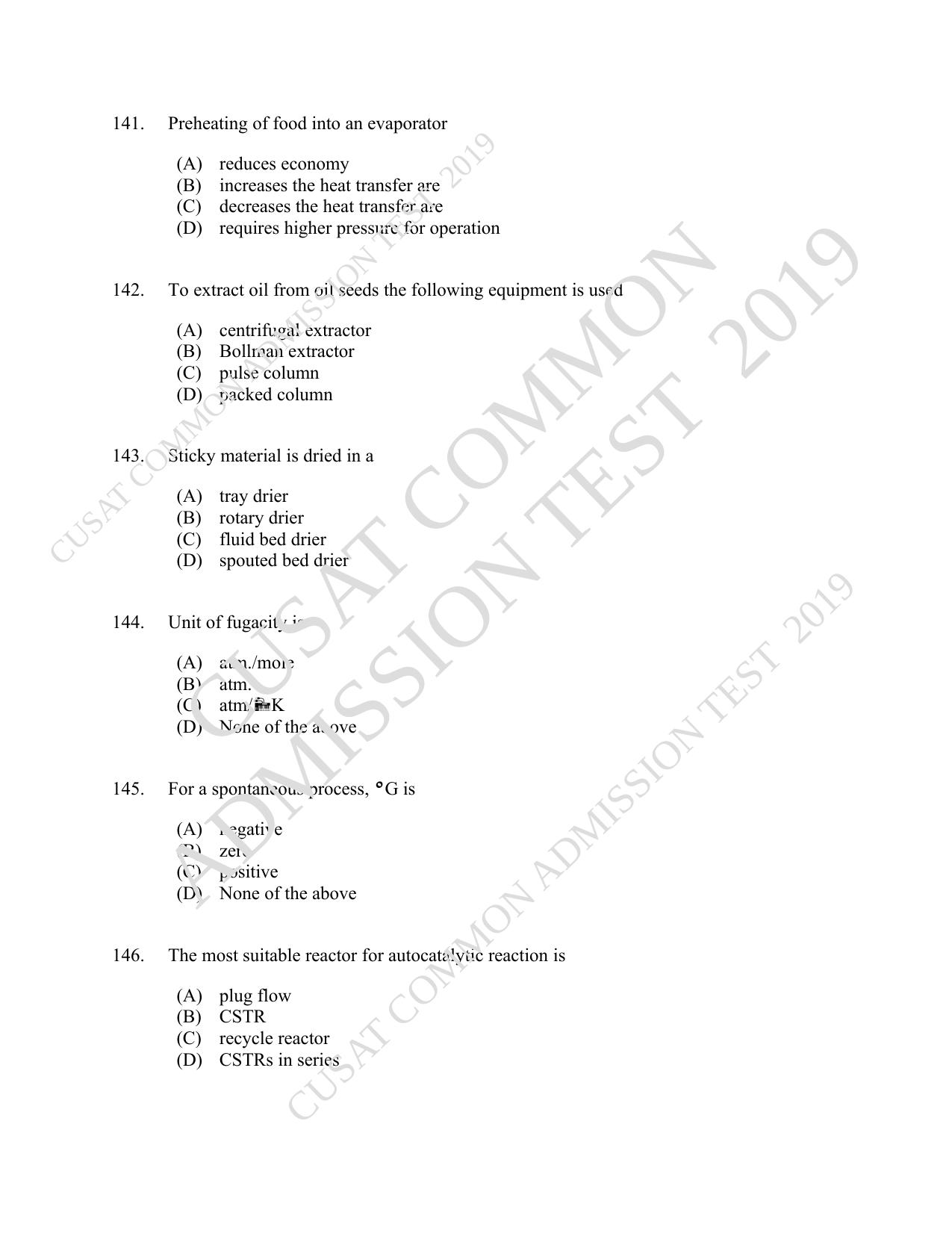 CUSAT CAT 2019 Chemical Question Paper With Answer Key - Page 26
